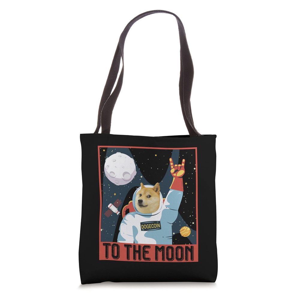 Dogecoin Cool Men'S Moon Astronaut Meme Crypto Doggy Miner Tote Bag UwU